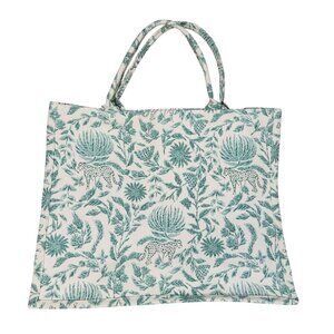 Cotton Tote Cheetah Green Toile Print Tropical Sustainable Travel Lightweight